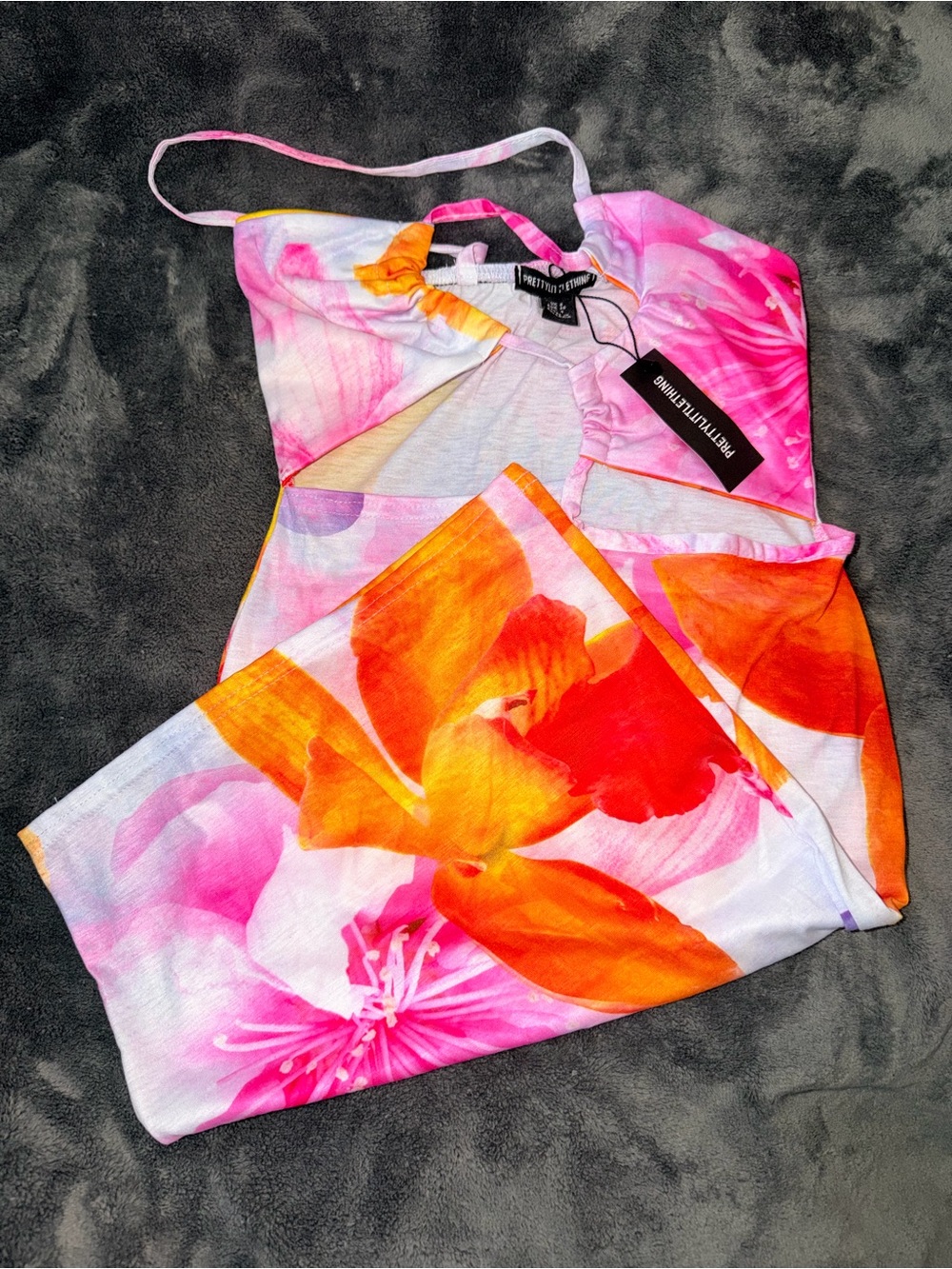 PrettyLittleThing Pink and Orange Tie-Dye Cutout Dress